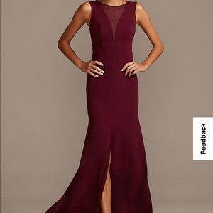 David’s Bridal Illusion Deep-V Center Slit Stretch Crepe Dress (Merlot)